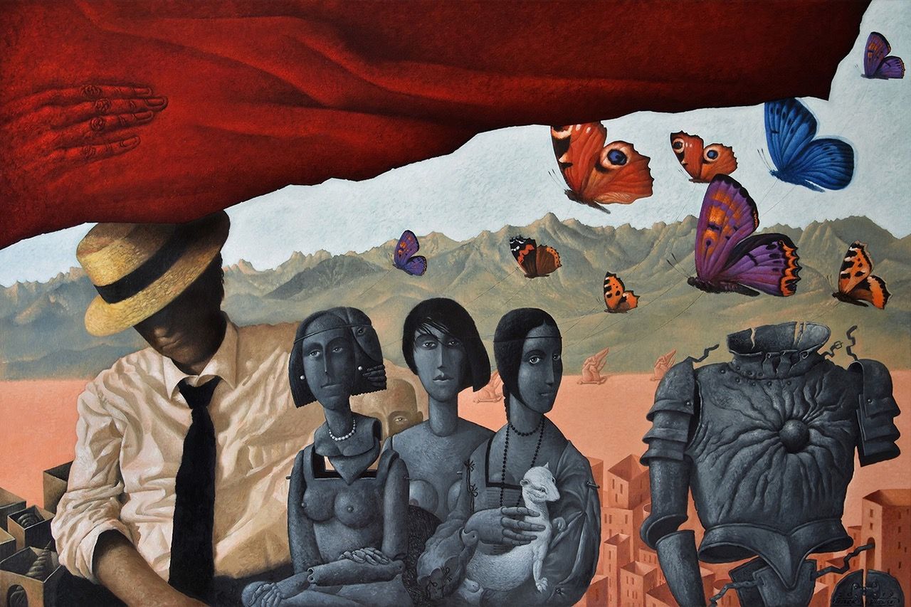 Wisniewski Leszek, Marionettentheater-Slawische Frauen, Öl auf LW, 80x120 cm